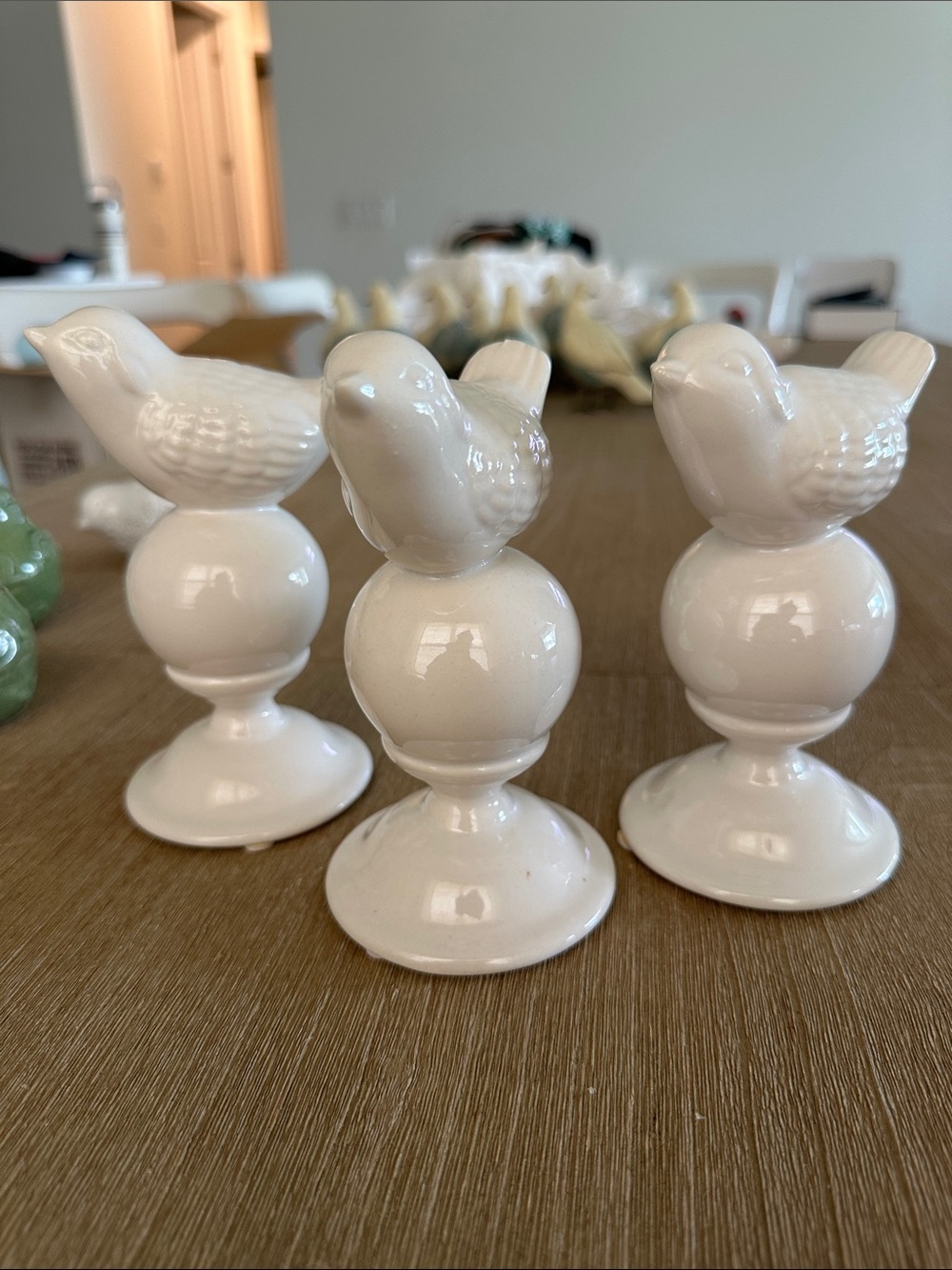 Set of 3 White Ceramic Bird figurines